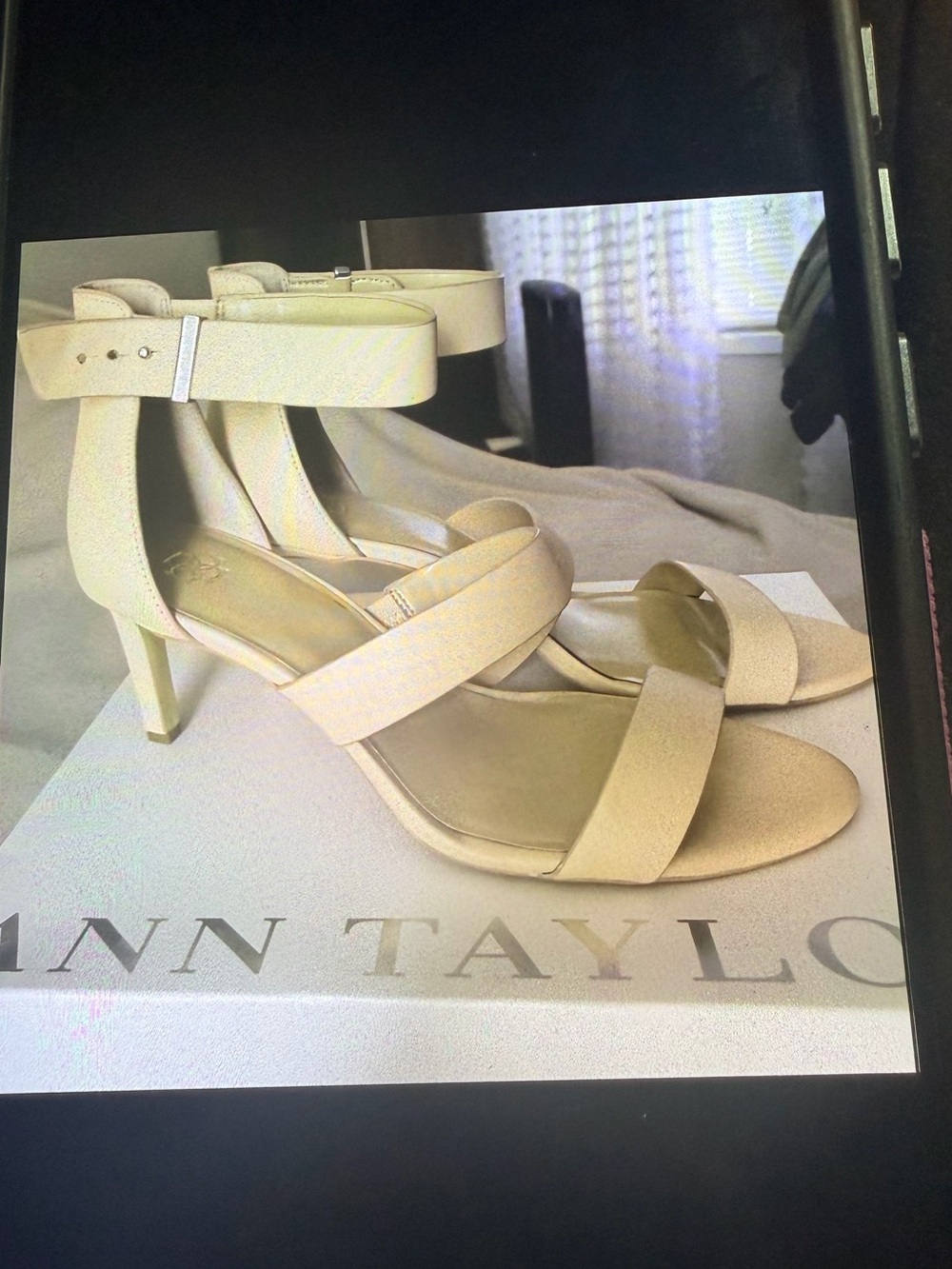 Ann Taylor Strappy Ankle-Heel Sandals in Cream